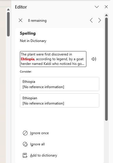 Spelling suggestion in Word